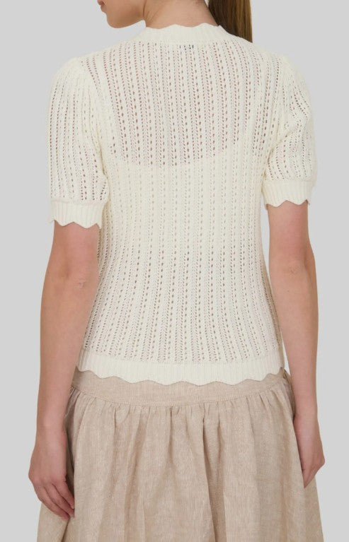 Short Sleeve Semisheer Pointelle Sweater