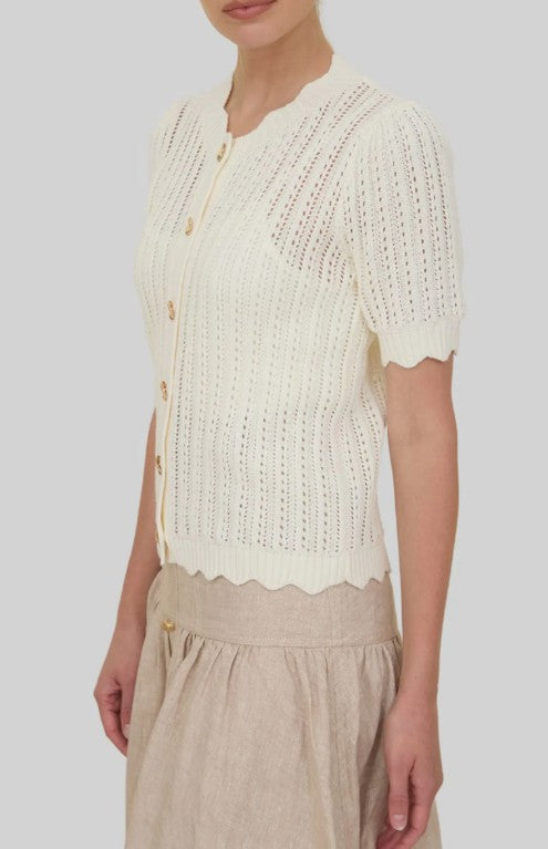 Short Sleeve Semisheer Pointelle Sweater