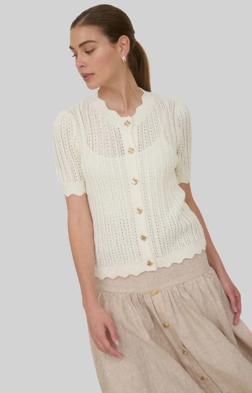 Short Sleeve Semisheer Pointelle Sweater
