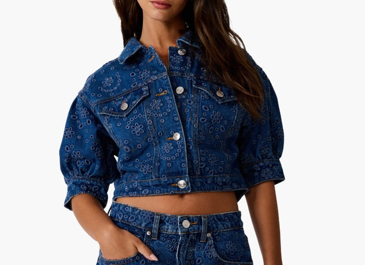 Serafina Crop Denim Eyelet Jacket