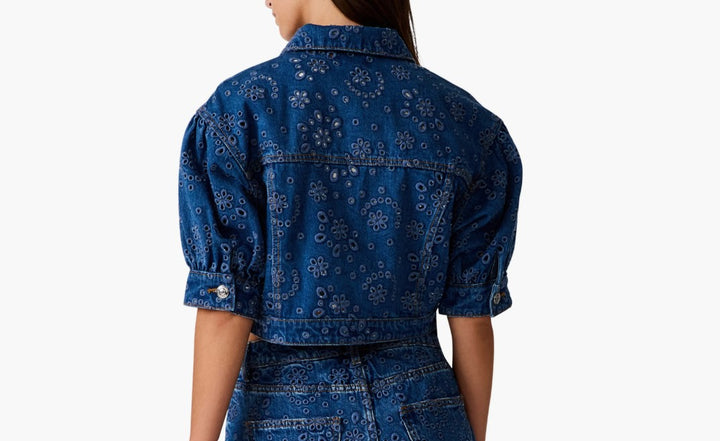 Serafina Crop Denim Eyelet Jacket
