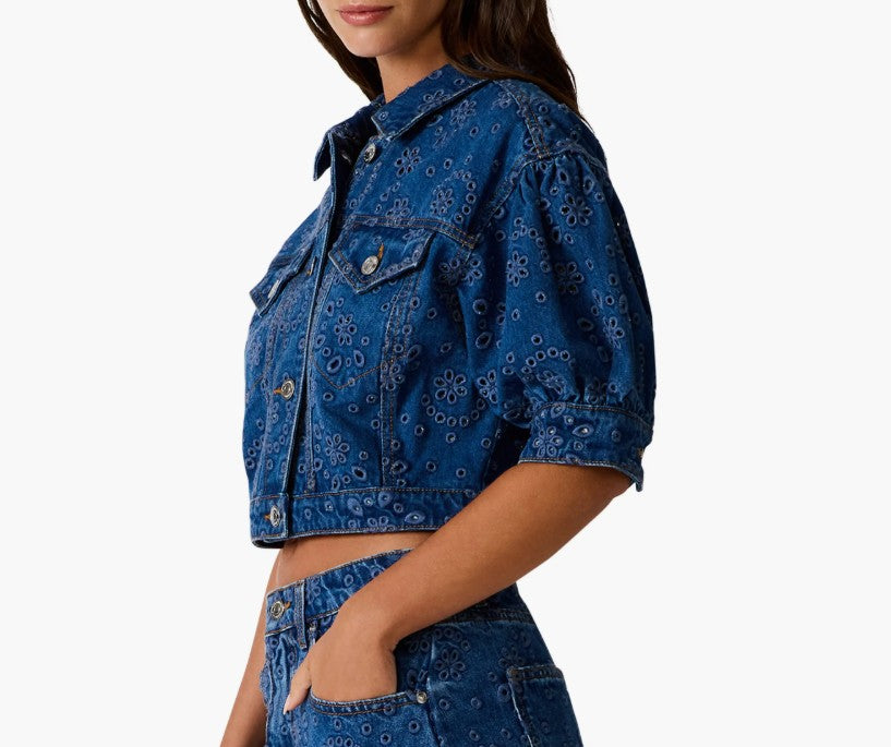 Serafina Crop Denim Eyelet Jacket