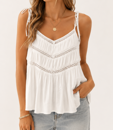 Flowy Cami Top With Lace Trim