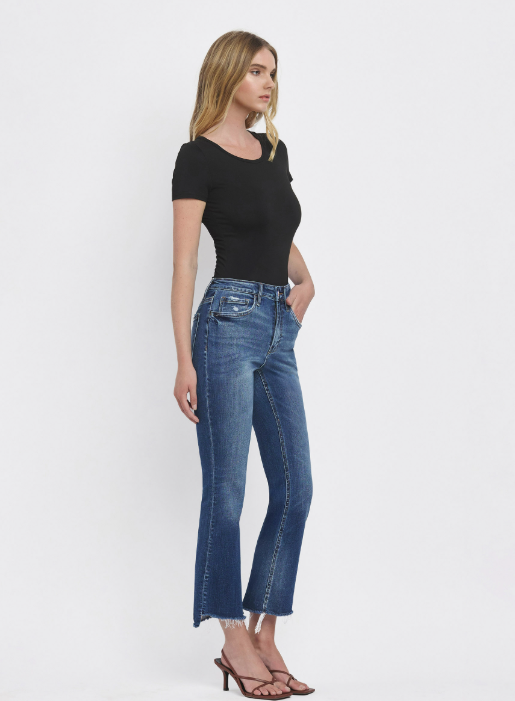 HR Raw Hem Crop Flair Jean