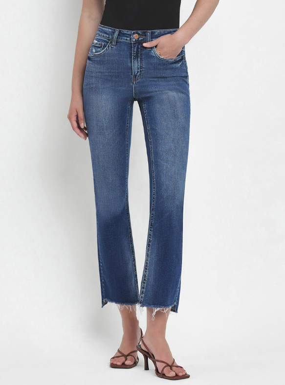 HR Raw Hem Crop Flair Jean