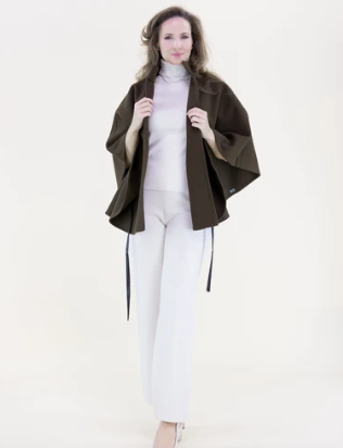 Funnel Neck Faux Leather Neck Cape - Olive