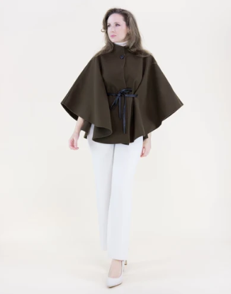 Funnel Neck Faux Leather Neck Cape - Olive