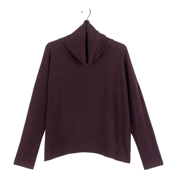 Lounge Knit - Tipped Hem Sweater - Eggplant