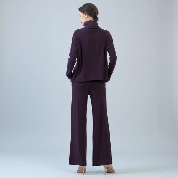 Lounge Knit - Tipped Hem Sweater - Eggplant