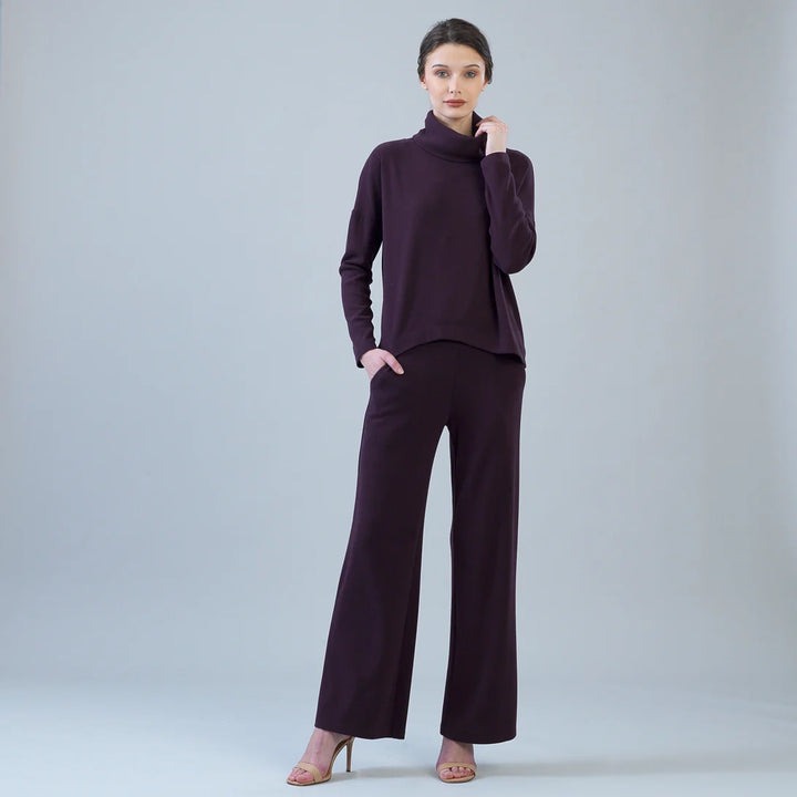Lounge Knit - Tipped Hem Sweater - Eggplant
