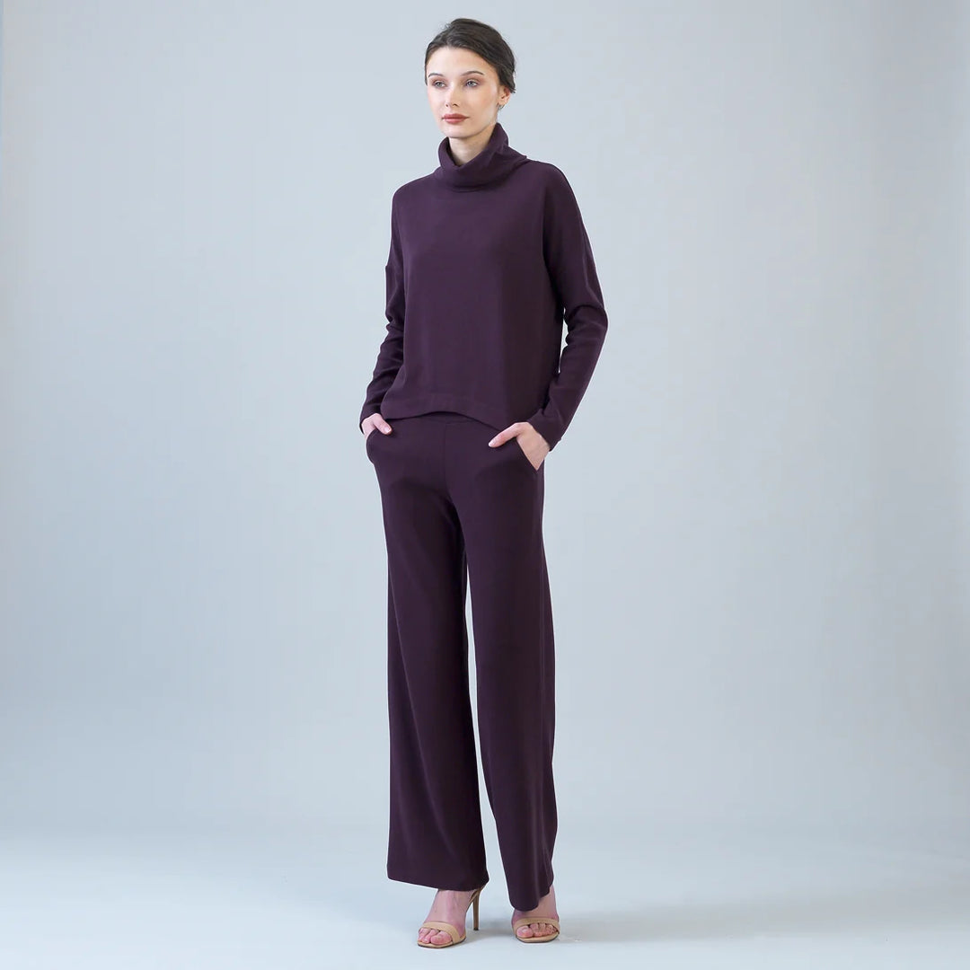 Lounge Knit - Tipped Hem Sweater - Eggplant