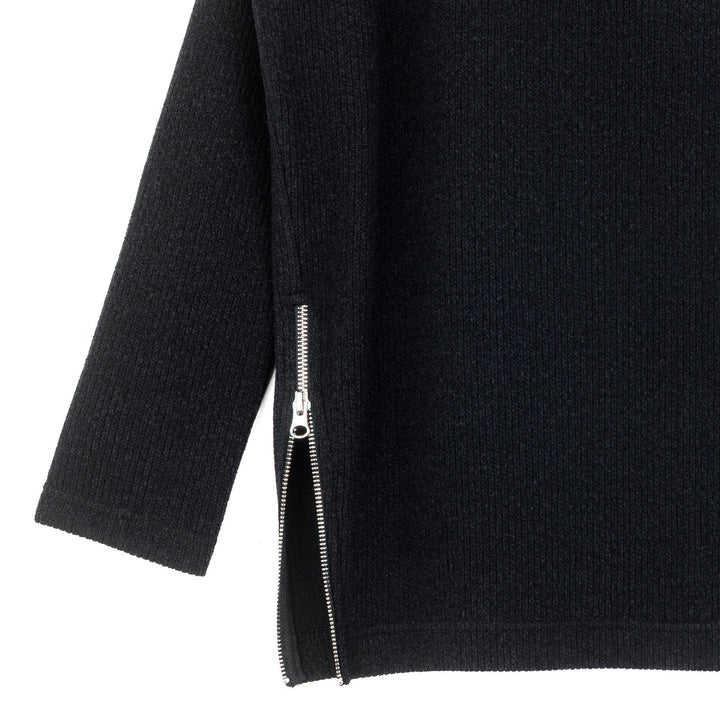 Ribbed Zipper Tunic Sweater - Black
