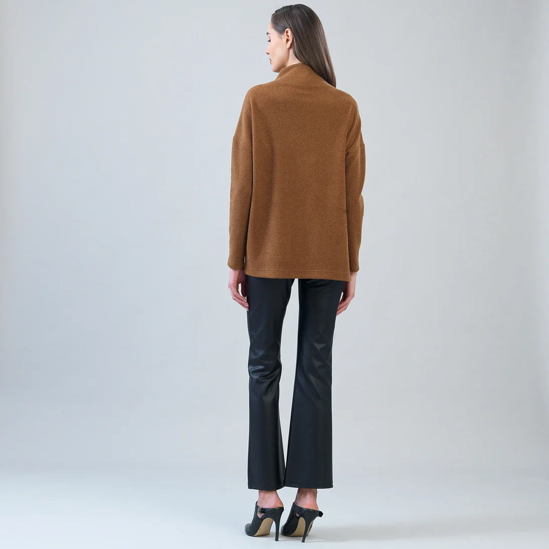 Ribbed Zipper Tunic Sweater - Camel