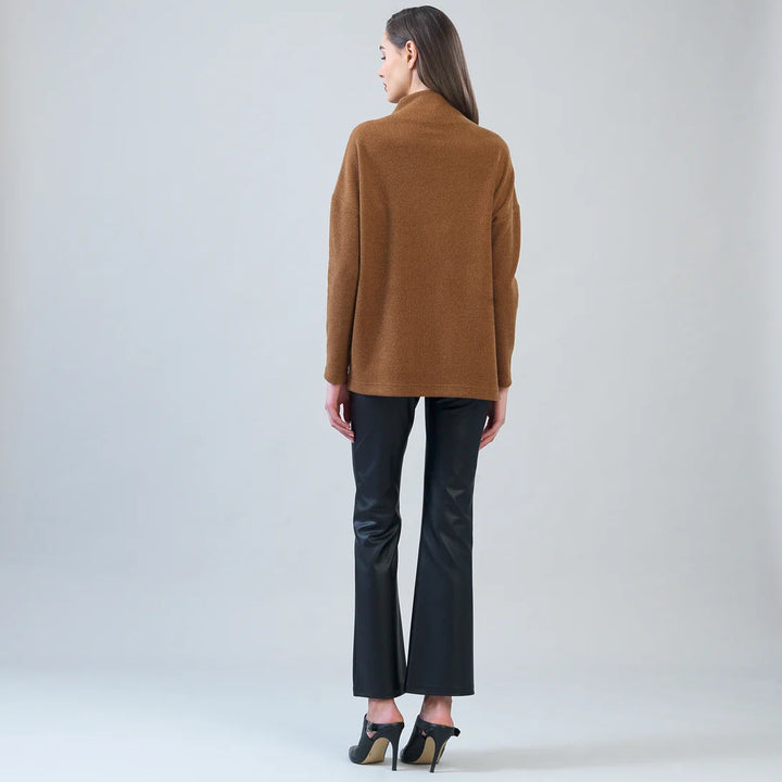 Ribbed Zipper Tunic Sweater - Camel