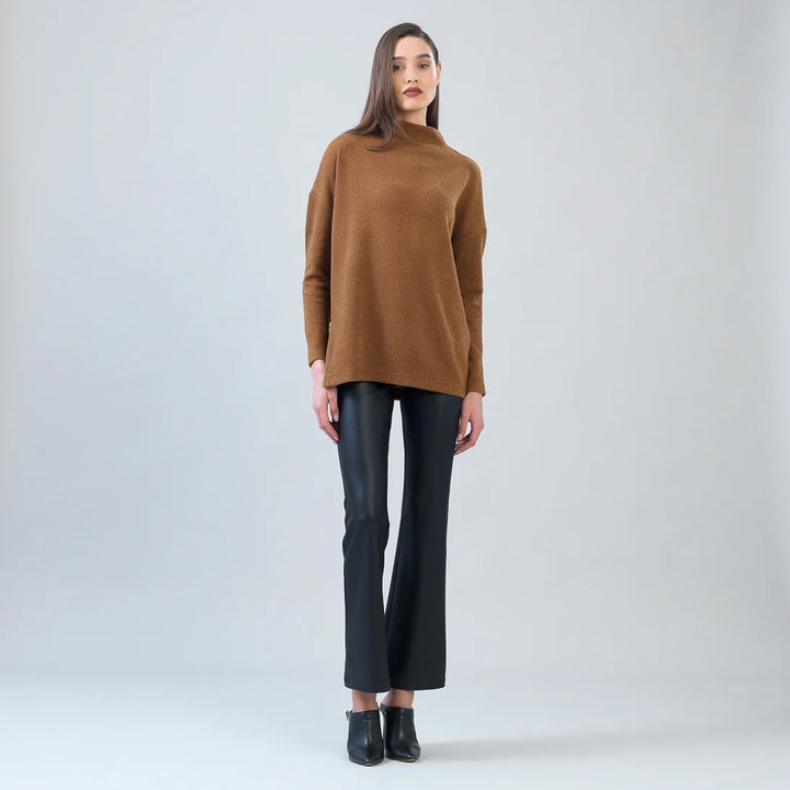 Ribbed Zipper Tunic Sweater - Camel
