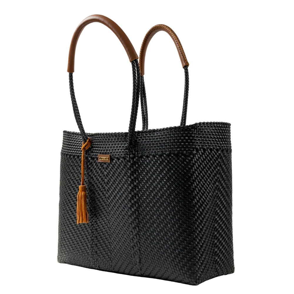 LUZIA - Shoulder Tote Jumbo Solid Black (Leather Cognac)