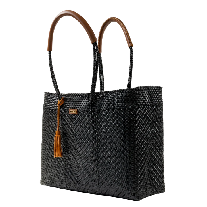 LUZIA - Shoulder Tote Jumbo Solid Black (Leather Cognac)