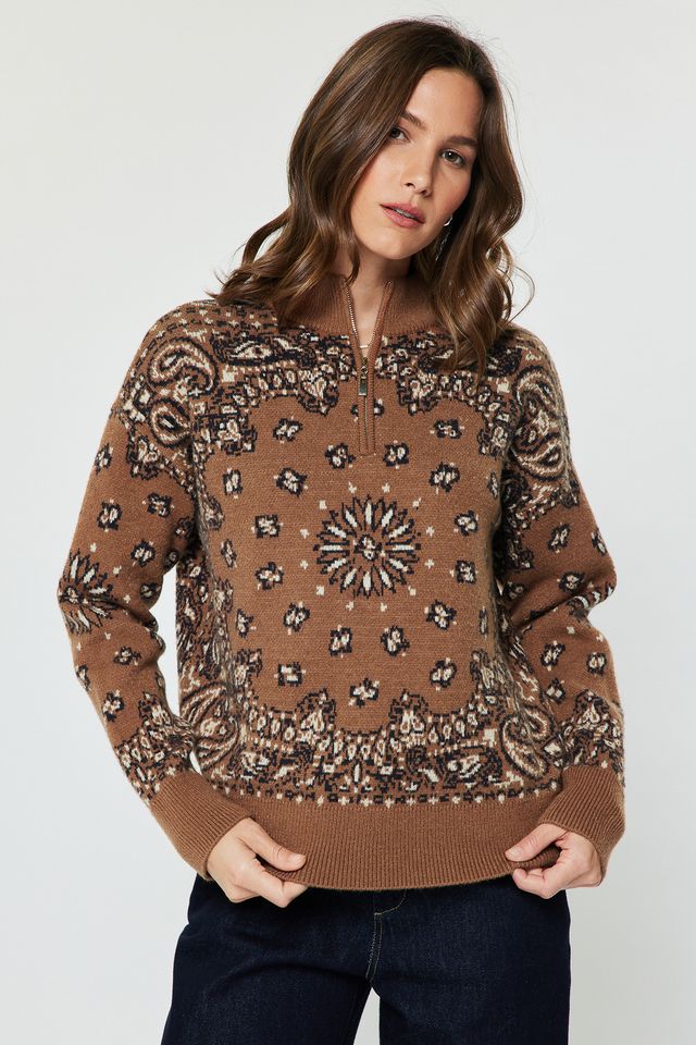 Paisley Half Zip-Up Sweater
