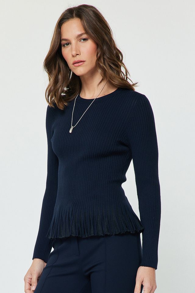 Ribbed Knit Ruffle Hem Sweater Top