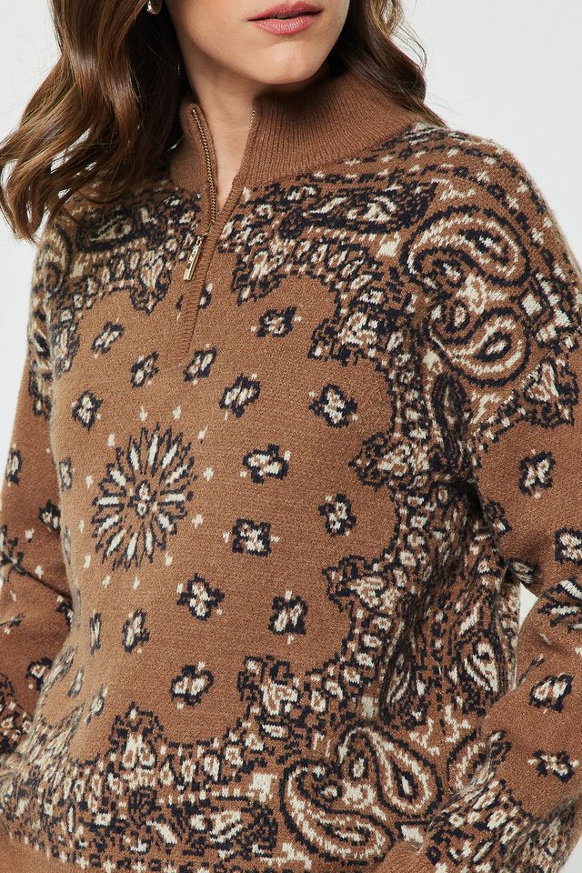 Paisley Half Zip-Up Sweater