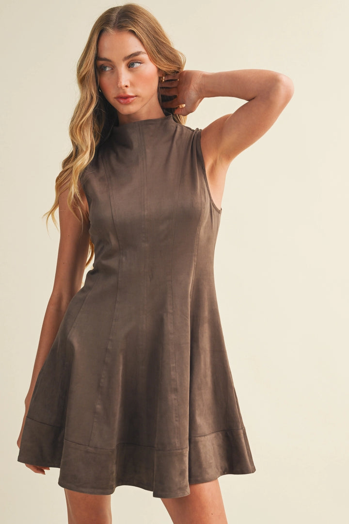 Mock-Neck Sueded A-Line Dress