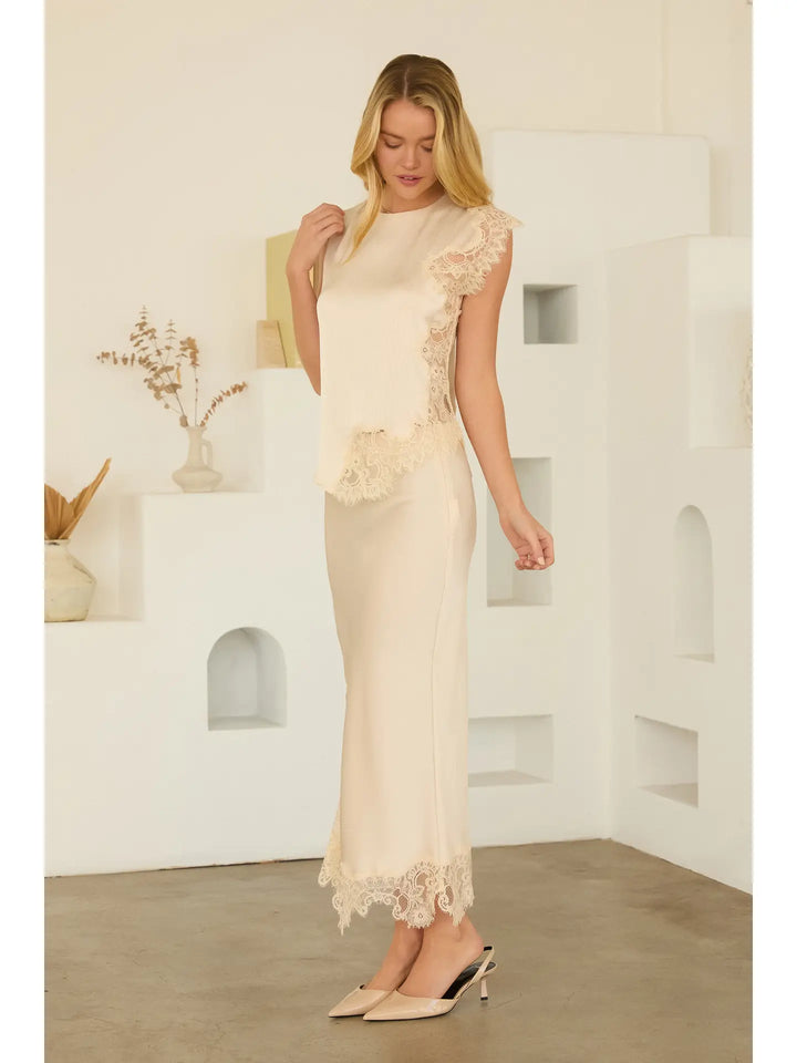 Mixed Lace Midi Skirt
