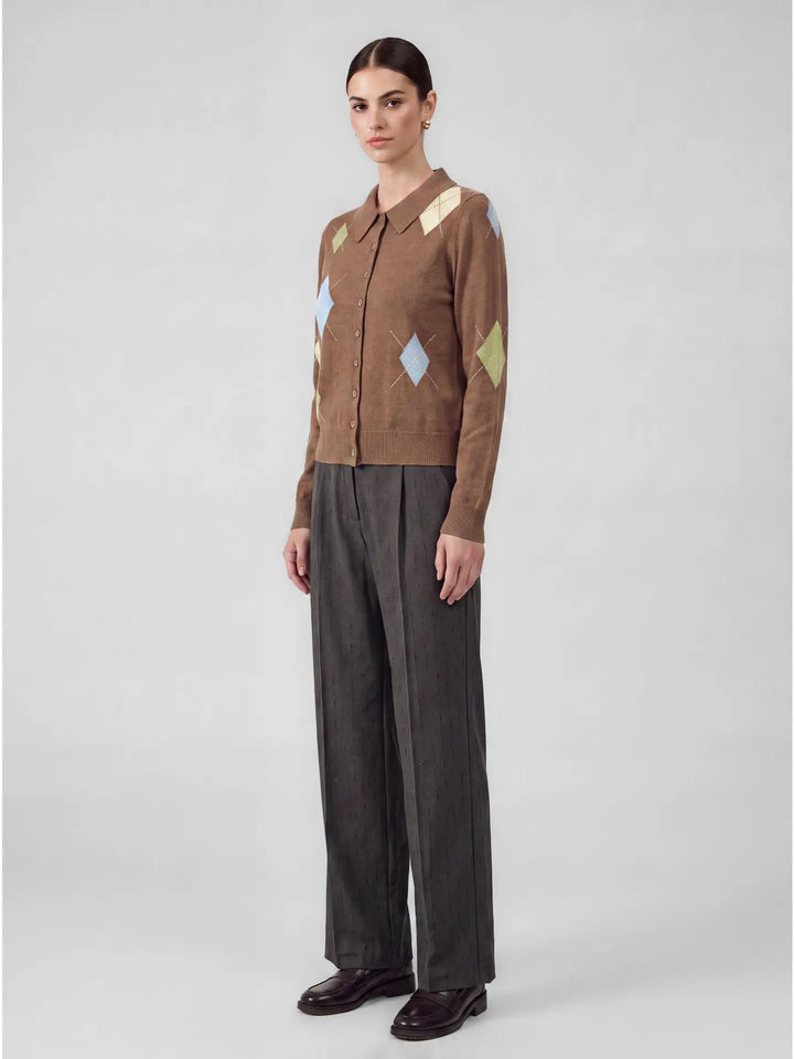 Argyle Rhinestone Sweater Cardigan