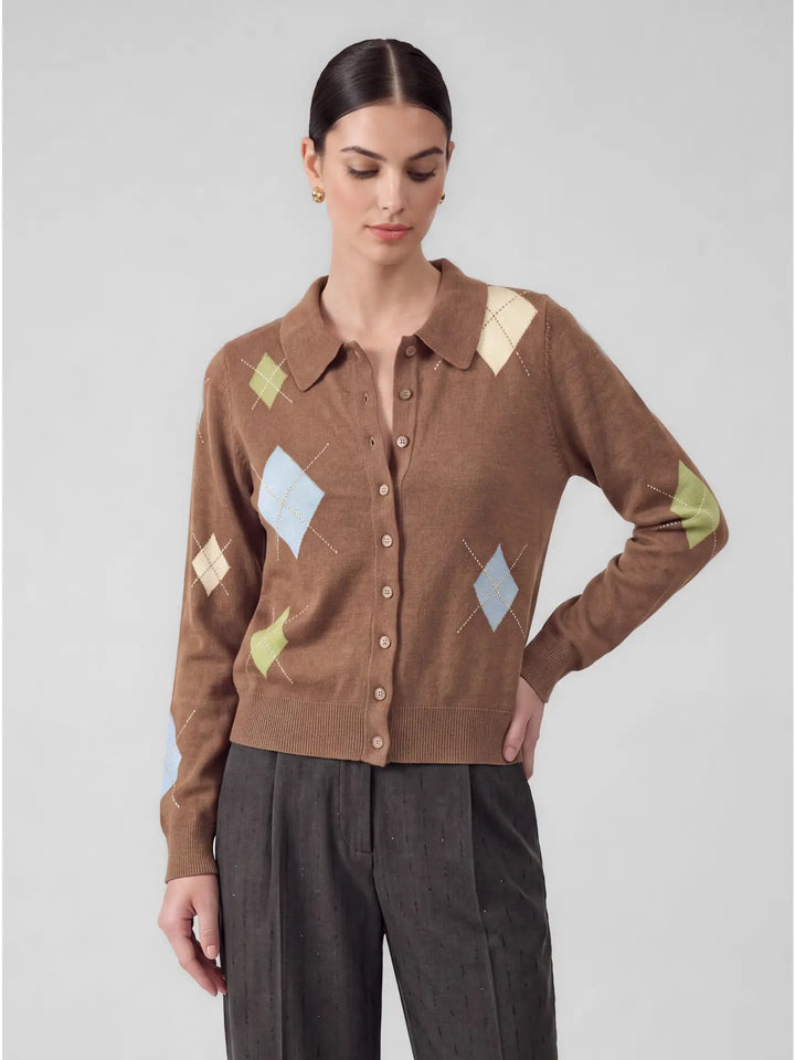 Argyle Rhinestone Sweater Cardigan