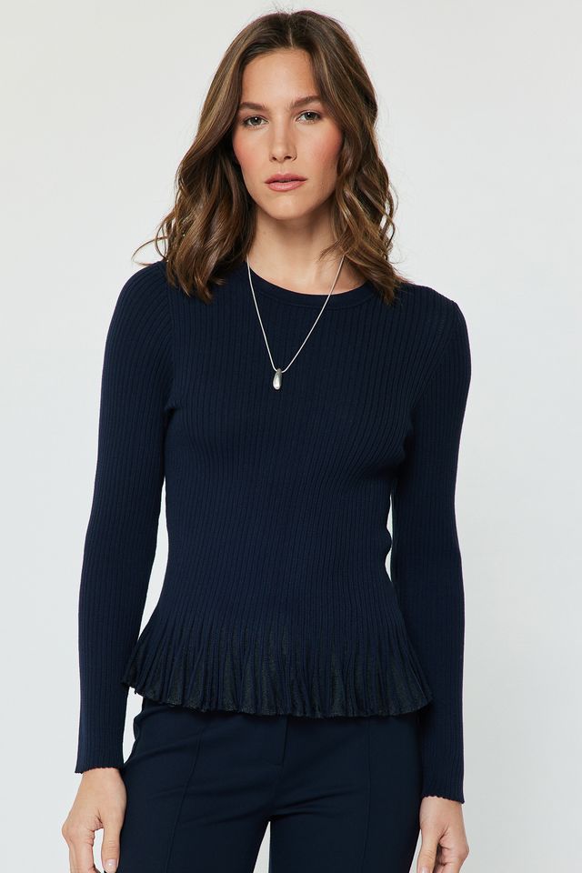 Ribbed Knit Ruffle Hem Sweater Top