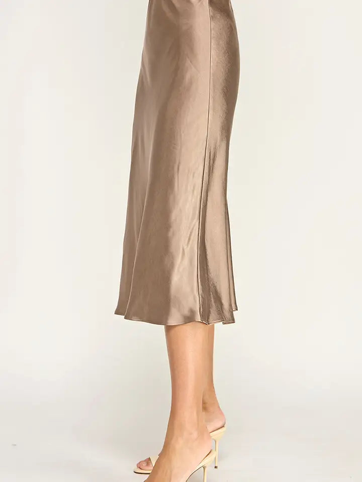 Satin Midi Skirt in Stone