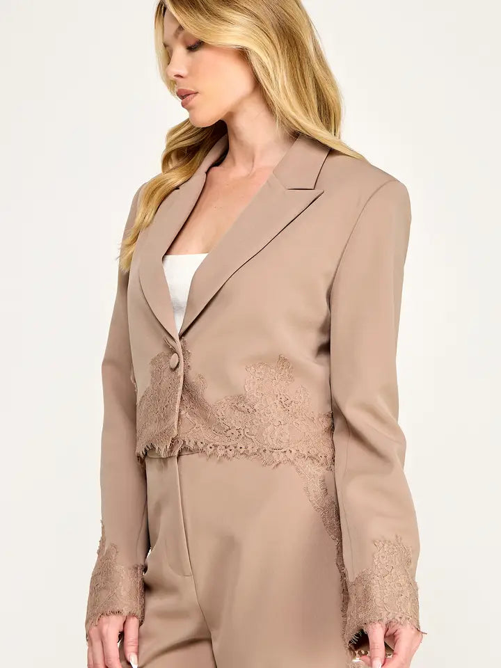 Lace Trim Cropped Jacket