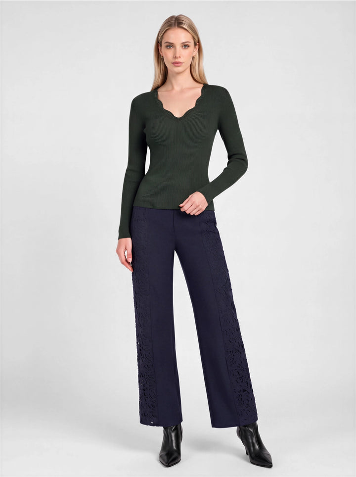 Ribbed Knit Scallop-Neck Top