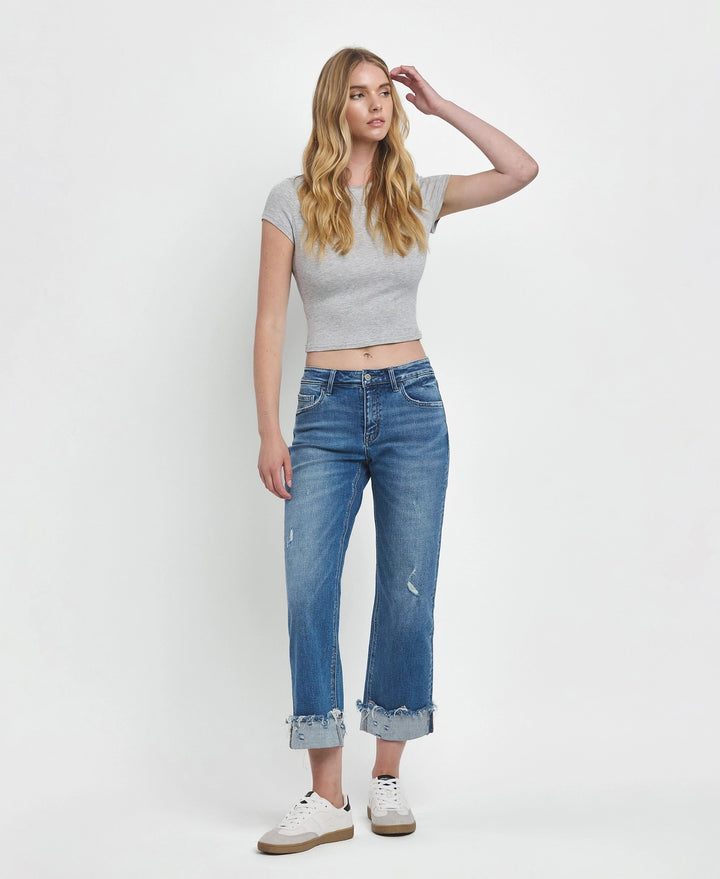 MR Raw Cuffed Hem Slim Wide Jeans