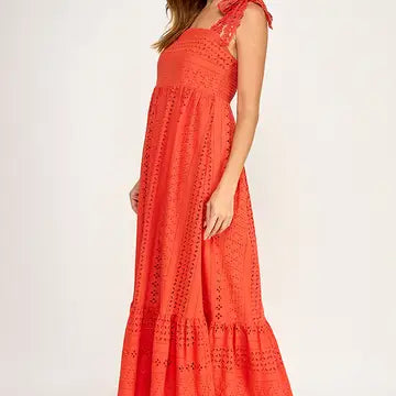 Tangerine Eyelet Midi Dress