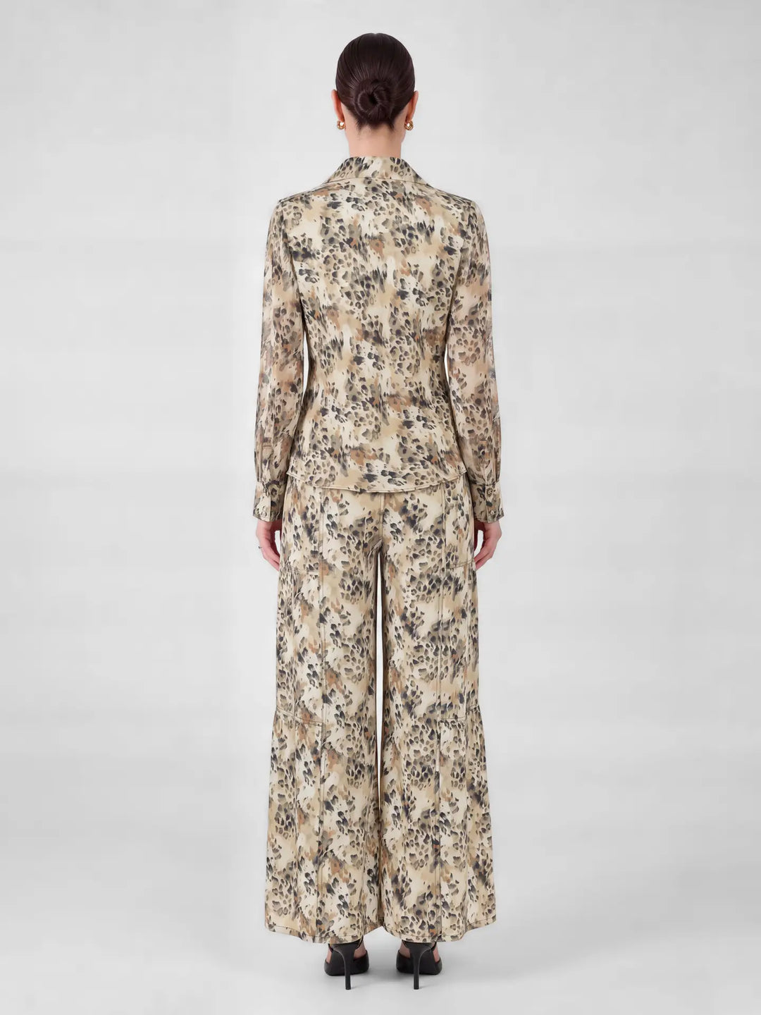 Leopard Cowl Neck Collared Blouse