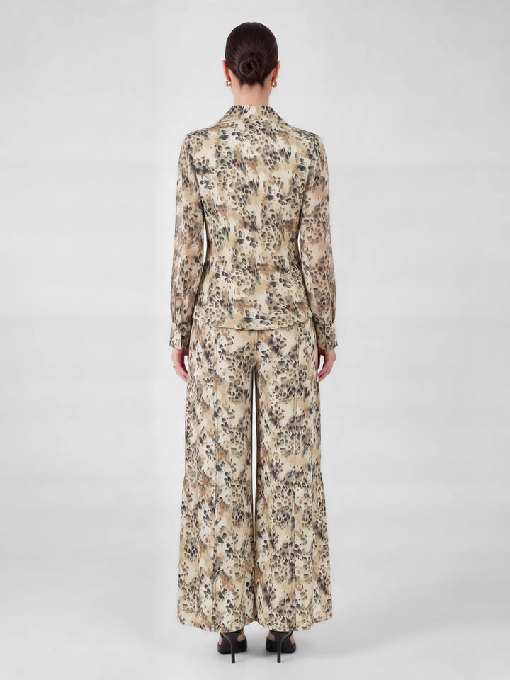 Leopard Cowl Neck Collared Blouse