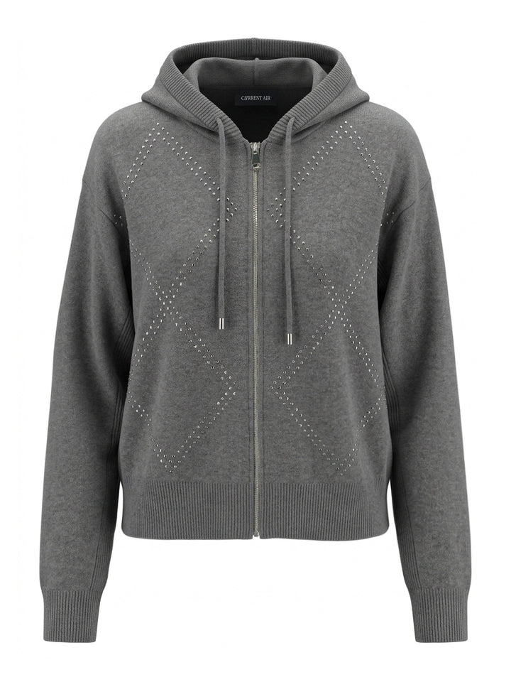 Rhinestone Knit Sweater Hoodie Zip-Up
