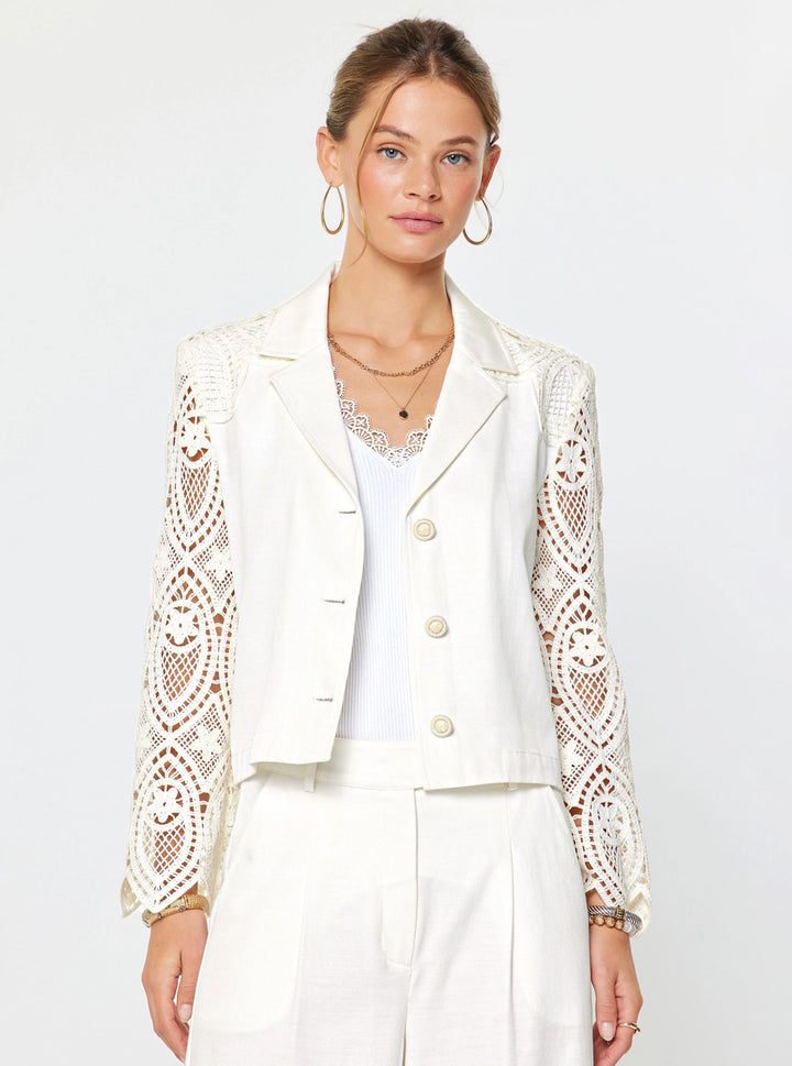 Crochet Lace Detail Long Sleeve Blazer