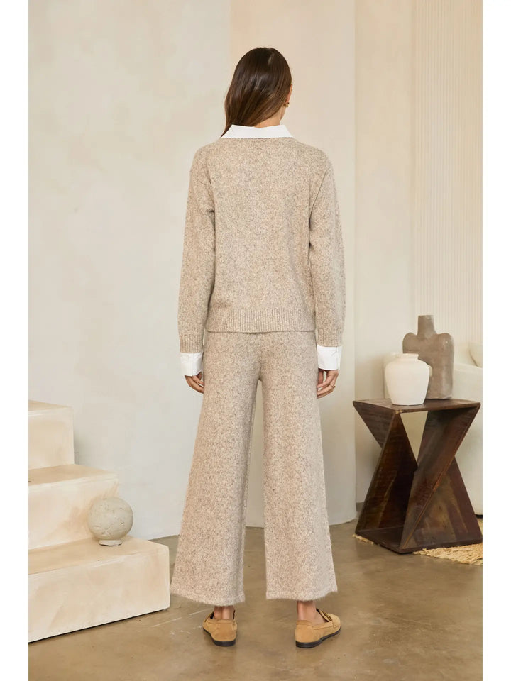 Marled V-Neck Layered Collar Knit Sweater