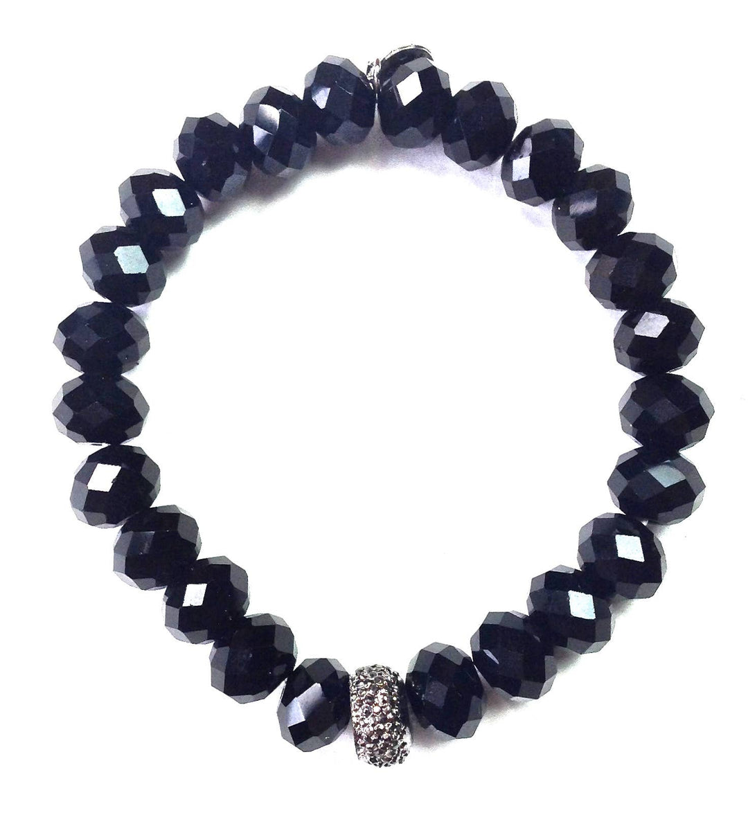 10mm Faceted Glass Stretch/Black