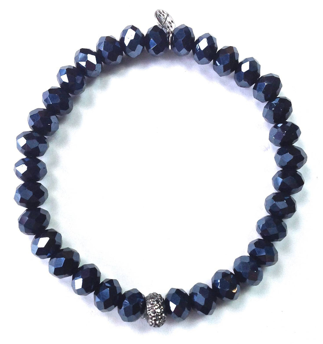 8mm faceted Glass Stretch/Indigo