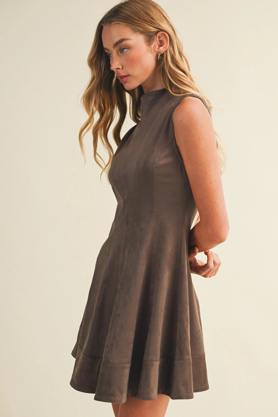 Mock-Neck Sueded A-Line Dress