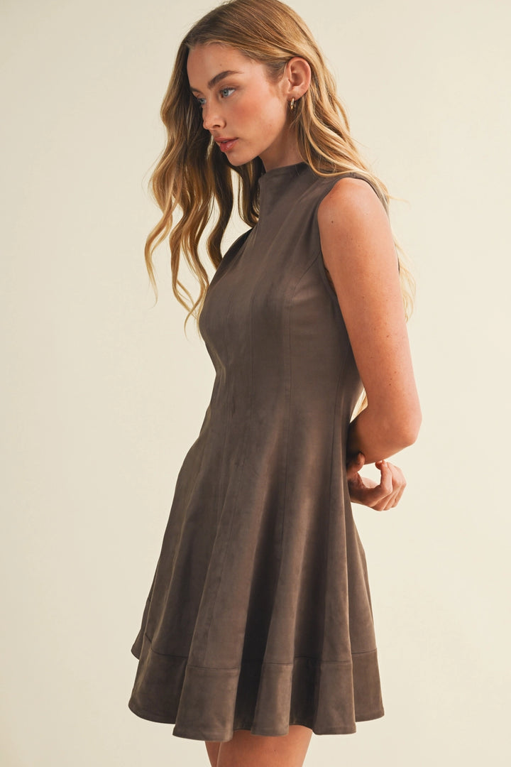 Mock-Neck Sueded A-Line Dress