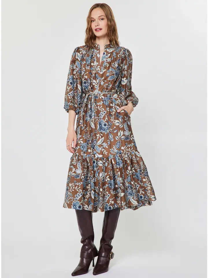 Botanical Printed Tiered Midi Dress