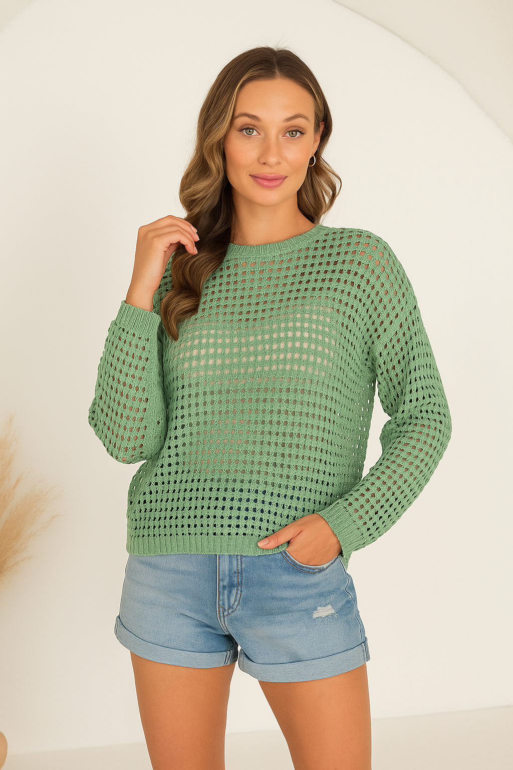 Open Knit Pullover Sweater