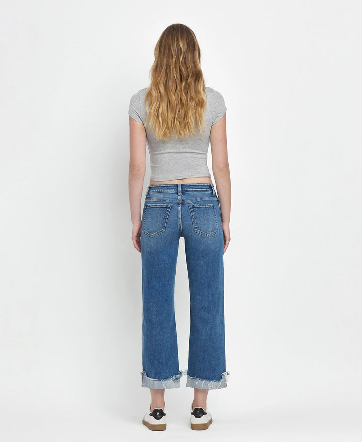 MR Raw Cuffed Hem Slim Wide Jeans