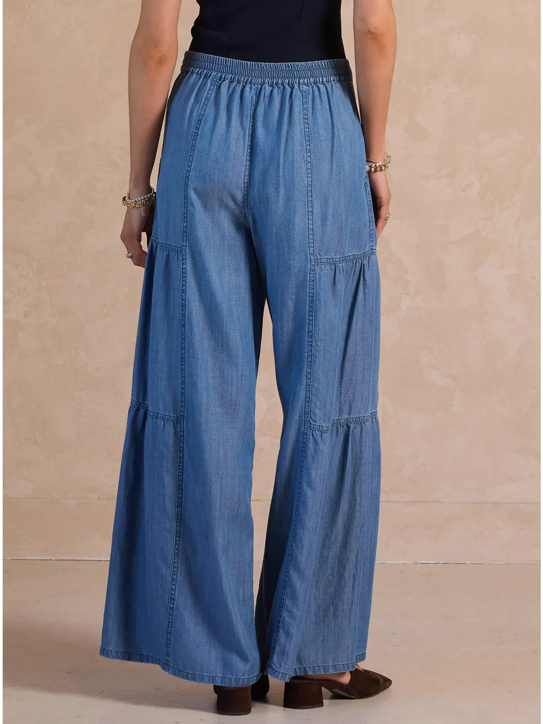 Tiered Chambray Wide Leg Pant