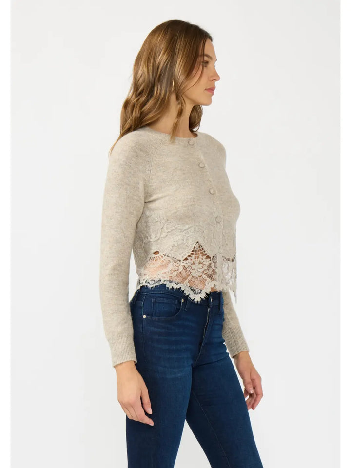 Lace Trim Button Front Cardigan