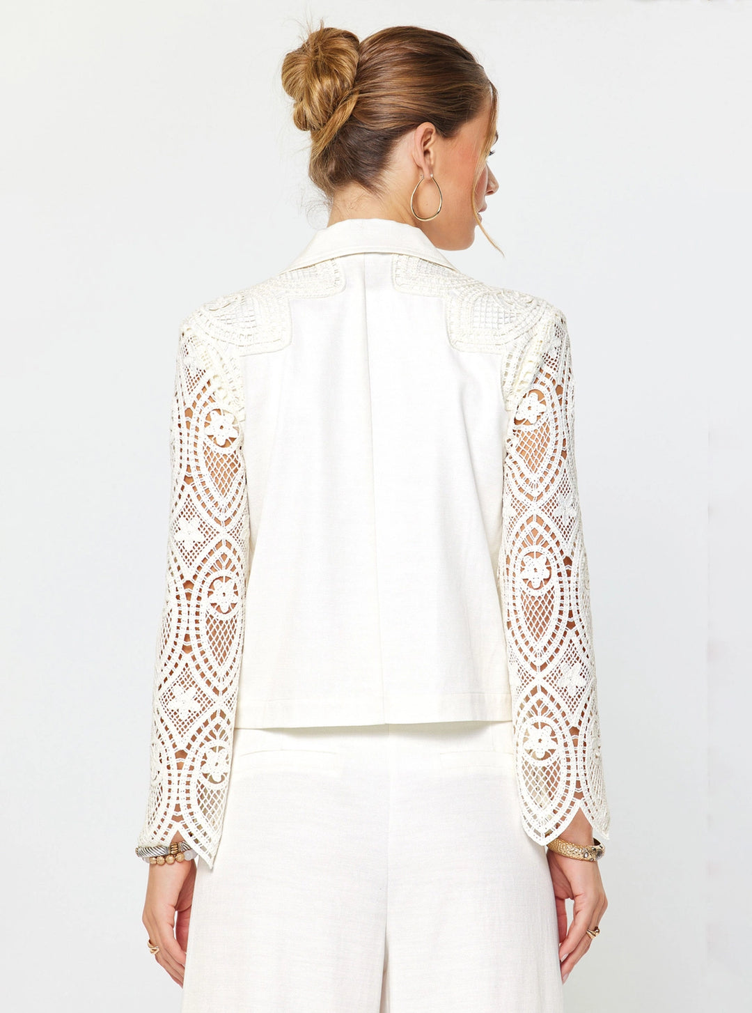 Crochet Lace Detail Long Sleeve Blazer