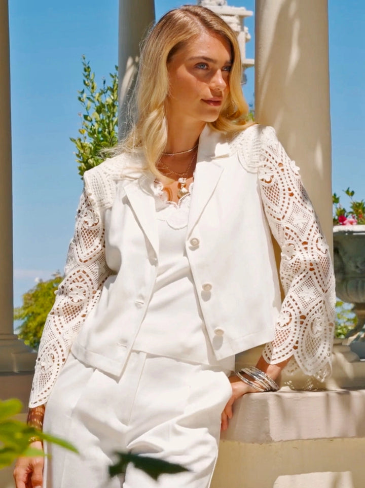 Crochet Lace Detail Long Sleeve Blazer